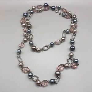 PREMIER designs long beaded with faux pearl beads costume layering necklace.